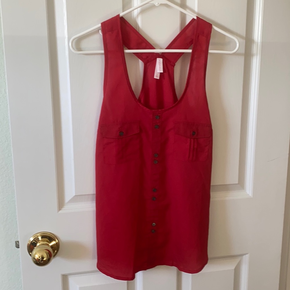 Red Tank with Button Front Detail